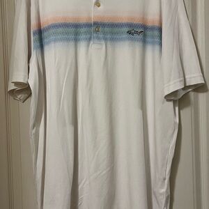 Greg Norman Collection White Polo Shirt with Blue to Orange ombré Stripes XL